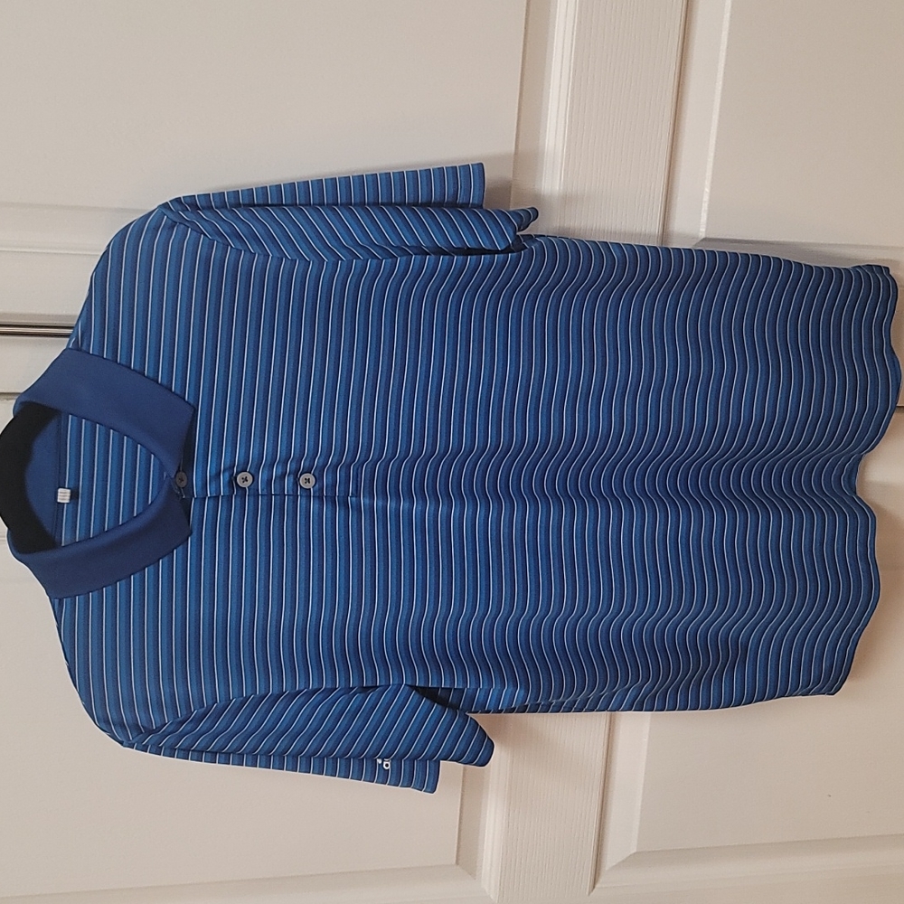 Men's Adidas large multi blue/white striped golf polo